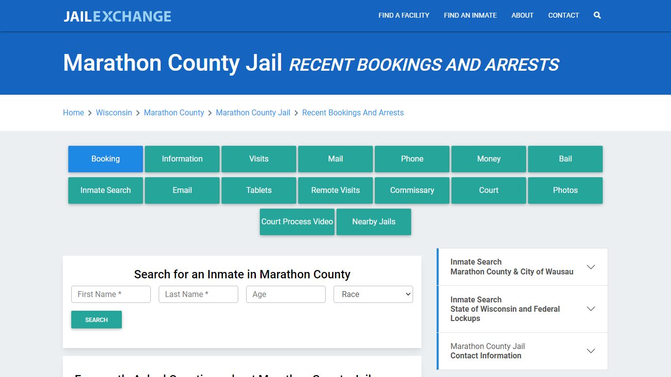 Marathon County Jail Recent Bookings And Arrests - Jail Exchange